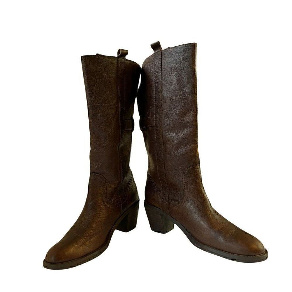 White Mountain Womens Odessa‎ 200-W0001 Brown Block Heel Western Boots Size 7M